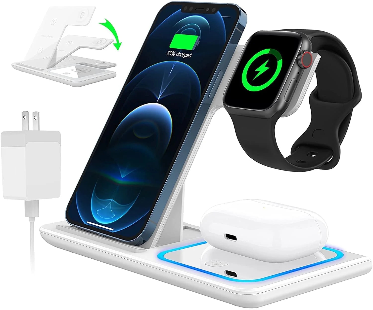 Wireless Charging Station, 3 in 1 Wireless Charger for Iphone 16/15/14/13/12/11/Pro/Pro Max/Xs, Sumsung Galaxy S26 S25 S23, 18W Charging Dock for Iwatch 10/9/8/7/6/5/4/3, Airpods 4/3/2/Pro(Purple)